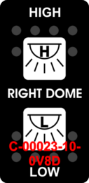 "RIGHT DOME/HIGH-LOW"  Black Switch Cap dual White Lens  (ON)-OFF-(ON)