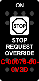 "STOP REQUEST OVERRIDE" Black Switch Cap single White Lens  (ON)-OFF