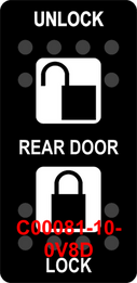 "REAR DOOR/UNLOCK-LOCK" Black Switch Cap dual White Lens (ON)-OFF-(ON)