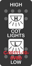 "HIGH COT LIGHTS LOW"  Black Switch Cap dual White Lens  (ON)-OFF-(ON)