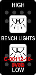 "HIGH BENCH LIGHTS LOW"  Black Switch Cap dual White Lens  (ON)-OFF-(ON)