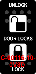 "DOOR LOCKS UNLOCK LOCK"  Black Switch Cap dual White Lens (ON)-OFF-(ON)