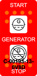 "GENERATOR DC ON-OFF" Red Switch Cap dual White Lens   (ON)OFF(ON)
