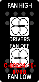 "DRIVERS FAN HIGH LOW OFF"  Black Switch Cap dual White Lens  ON-OFF-ON
