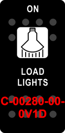 "LOAD LIGHTS ON"  Black Switch Cap single White Lens ON-OFF