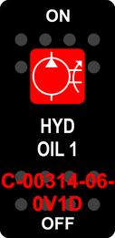 "HYD OIL 1"  Black Switch Cap single Red Lens ON-OFF