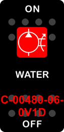 "WATER"  Black Switch Cap single Red Lens ON OFF