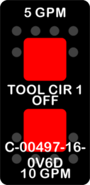 "5GPM TOOL CIR 1 10GPM"  Black Switch Cap dual Red Lens  ON-OFF-ON