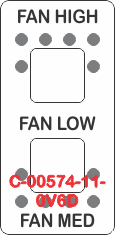 "FAN HIGH FAN LOW FAN MED" White Switch Cap Double White Lens (ON) OFF (ON)