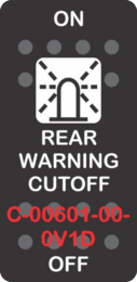 "REAR WARNING CUTOFF"  Black Switch Cap single White Lens  ON-OFF