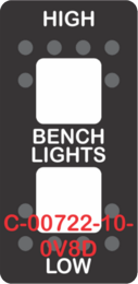 "HIGH BENCH LIGHTS LOW"  Black Switch Cap dual White Lens  (ON)-OFF-(ON)