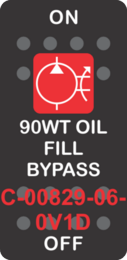 "90WT OIL FILL BYPASS"  Black Switch Cap single Red Lens ON-OFF